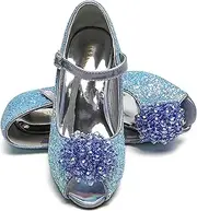 [ELSA & ANNA] Snow Queen Princess Shoes - 3cm Heeled Princess Dress Up Shoes - Sparkle & Crystals Fancy Dress Shoes - Elsa Dress Up Shoes for Parties & Birthdays, Cosplay - Kids High Heels​​ (BLU23)