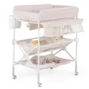 CostwayPortable Foldable Waterproof Diaper Changing Table with Wheels-Beige