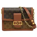 LOUIS VUITTON LV M45958 DAUPHINE MM 經典印花撞色拼接翻蓋斜背鍊包