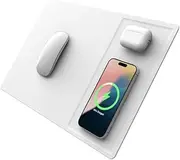 POUT H3 PRO Dual Qi Wireless Charging Mouse Pad – Dual Fast Wireless Chargers for Smartphones and Earbuds – Smooth Surface with Anti-Slip Base for Home and Office Use (Polar White)