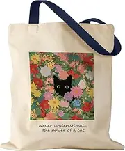 [Miss Adola] Aesthetic Canvas Tote Bag with Pattern for Women Gift Sturdy Cotton Tote Bag for Vacation, Shopping, Grocery
