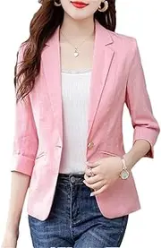 [Generic] Women Blazer Three-Quarter Sleeve Small Suit Jacket Thin Short Slim Office Ladies Blazers Tops
