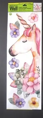 Main Street Wall Creations Jumbo Decals Watercolor Floral Unicorn Stickers New!