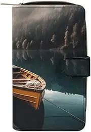 [LQPMNK] PU Leather Wallet, Lakeside Boat Print Wallet with Multiple Slots Elegant Wallet Business Wallet Travel Wallet Bifold Wallet, style, 19.7x11x3.5cm, Minimalist, Style, 19.7x11x3.5cm, Minimalist
