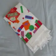 Vtg. Holiday Sparklers velour hand towel, 100% cotton, fringe, Excello, USA, NWT