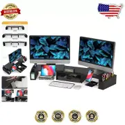 Multi-Functional Monitor Riser with Sliding Drawer & Side Caddies - Black