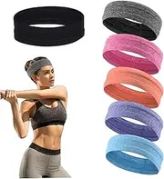 [AZIDWERYQ] 6Pcs Sweat Band, 9.5x1.8 Inch Polyester Breathable Sweat-Absorbent Running Headband, Head Bands for Women's Hair