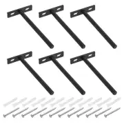 6Pcs 6 Inch Wall Mounting Floating Shelf Bracket Blind Shelf Support, Black