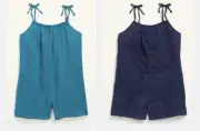 Old Navy Girls Double-Weave Decorative Shoulder-Tie Romper Navy & Teal X-Small 5