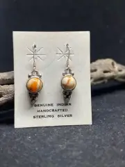 Handmade Native Navajo Orange Spiny Oyster Shell Sterling silver Dangle Earring