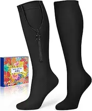 Lalapapa Zipper Compression Socks for Women Men - Compression Socks with Inner Lining Adjustable 15-32mmHg Graduated Support