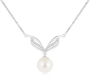 [Angara] Freshwater Cultured Pearl Angel Wings Pendant Necklace with Diamonds in Sterling Silver/14ct Solid Gold for Women | June Birthstone Jewellery for Her