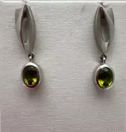 Sterling Silver .925 8mm x 10mm Oval Peridot 1 3/8" Dangle Earrings