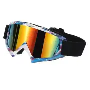 Dirt Bike Goggles, Ski Goggles Blue White with Brilliant Lenses