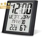 Digital Wall Clock with Temperature & Humidity TN Display for Living Room Office