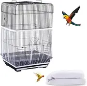 DECKALY Bird Cage Seed Catcher, Seed Catcher Guard Net Cover, Parrot Nylon Mesh Net Cover, Universal Soft Airy Cage Net Stretchy Skirt for Round Square Cages (Solid-White, 15.7" x87")