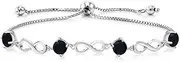 [Gem Stone King] 1.90 Ct Round Black Onyx 925 Sterling Silver Keren Hanan Women's Bracelets Adjustable Tennis Bracelet