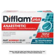 Difflam Plus Anaesthetic Sore Throat Lozenges Eucalyptus & Menthol 16 Pack