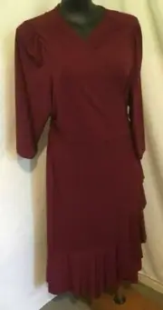 AUTOGRAPH PLUM "RUFFLE FRONT" STRETCH TIE WRAP DRESS SZ 26-NEW PRICE!!