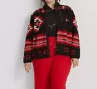 RALPH LAUREN Women's Sweater Jacket 1X Red Sherpa Southwestern Aztec Coat NWT