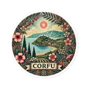 Corfu Greece Round Sticker, Indoor Outdoor Vinyl Decal, Laptop Sticker