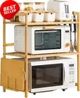 Microwave Oven Shelf, 2-Tier Bamboo Stand, Utensils & Tableware Storage