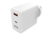 Klik SB-C Power Delivery Dual USB Wall Charger USB-C Port 65W-White