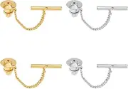 [SUPERFINDINGS] 4Pcs 2 Colors Tie Tack for Men Necktie Pin with Chai Brass Tie Pin with Chain Golden Flower Tie Tack Clutch for Wedding Birthday Anniversary Business Accessory Party, Brass, Brass, Brass