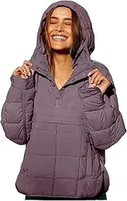 [VESNIBA] Women's Quilted Pullover Puffer Jacket Oversized Long Sleeve Hooded Coats Winter Warm Lightweight (Purple-c, XL)