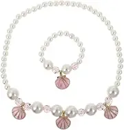 ANDRESLAD Adorable Girls Shell Pearl Necklace and Bracelet Set Boys and Girls Jewelry Kit for Dress up
