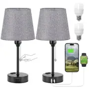 GREY BEDSIDE LAMPS FOR BEDROOMS SET OF 2 TABLE NIGHTSTAND LAMP WITH 3 COLOR MODE