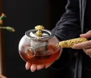125ml Japanese Kyusu Teapot Heat-Resistant Glass Gold Dragon Handle Tea Infuser