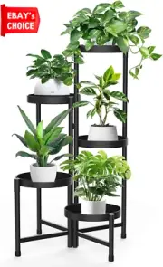 5 Tier Metal Plant Stand Foldable Corner Shelf Indoor Outdoor
