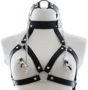 Bondage Restraints BDSM Sex Toys - Adjustable Bondage Gear & Accessories for Adult Couples, Chest Harness, Nipple Clamp, Neck Collar, and Open Mouth Gag 4 in-1 Sexy Toys Set Sex Game Tool (Black)