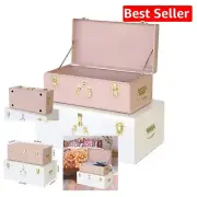 Lightweight Metal Trunk Storage Set of 2 – Pink/White for Stylish Organization