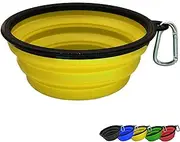 Zenify Dog Bowl - Extra Large 1000ml Collapsible Foldable Food and Water Feeder Dish - Portable Travel Leash Lead Slim Accessories for Training Pets Puppy Dogs (7 inches / 17.8 cm) (Yellow XL)