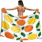 [RPLIFE] Fruit White Sarong Wrap Cover Up Fringe Beach Sarong Coverups for Women, Large, Fruit White, Medium