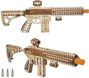 Wood Trick Assault Gun AR-T Model Kit for Adults and Teens to Build - with Telescoping Butt, Fuse, Sight and Clip for 12 Rounds - Detailed Construction - 23x8″ - 3D Wooden Puzzle - 14+