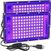 UV LED Black Lights 2 Pack Flood Bulbs 100W 395nm Ultraviolet Lamp IP65 Waterproof Plum Blossom Blacklight Purple Glow in The Dark Party Decorations Lightbulbs Fixtures for Poster Room Stage Halloween