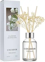 COCODOR Flower Reed Diffuser Set / 100ml / White Jasmine/Scent Diffuser with Sticks Home Fragrance Reed Diffuser for Bathroom Shelf Décor