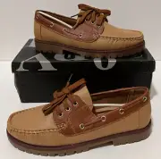 Mens Lace Up Casual Boat Deck Mocassin Designer Loafers Brown Tan Shoes Sz 9.5