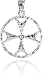 [Claddagh Gold] 925 Sterling Silver Open Design CZ-Accented Maltese Cross Charm Pendant