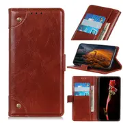 For iPhone 13 Pro Max Case,Retro PU Leather Wallet Cover,Copper Accents,Brown