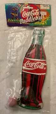 Vintage Coca Cola Coke Soda Pop 1997 Bottle Paddle Ball Toy Collectors NIP