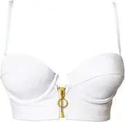 [LOVE YOU SEXY] Women's Faux Leather Balconette Bra with Front Open Zip