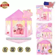 Spacious Pink Princess Tent for Kids with String Lights & Cozy Rug - 55x53 In