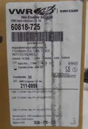 VWR 60818-725 17x100mm Culture Tubes w/closures 14.0mL (500 qty)