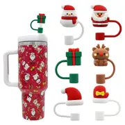6 Pack Christmas Straw Cover Cap 10mm Straw Toppers for Stanley Cup Compatible for 30&40 Oz Tumbler with Handle