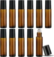10Pcs 10ml Amber Glass Essential Oil Roller Bottles With Stainless Steel Balls