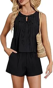 [Blooming Jelly] Womens Two Piece Sets Pleated Vacation Outfits Resort Wear Beach Linen Set Cruise Summer Matching Set 2025